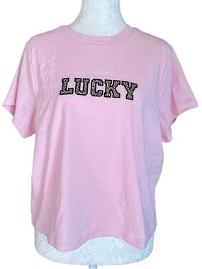 Zoe+Liv Lucky Graphic T-Shirt Pink Leopard print Women’s Size 1X Oversized